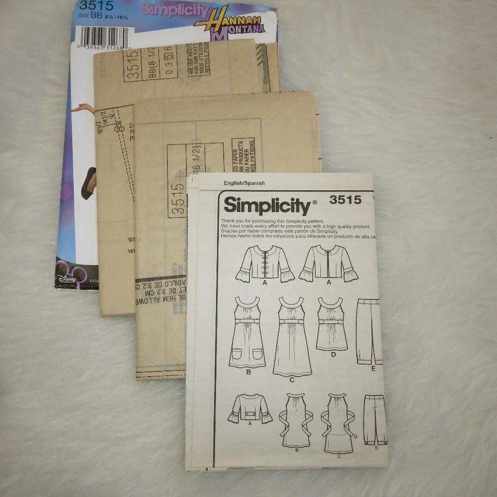 SIMPLICITY 3515 SZ 8.5-16.5 Hanna Montana Girl's plus crop pants dress  …